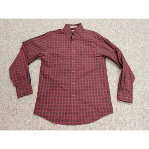 LL Bean Shirt Mens Small Red Plaid Button Down Long Sleeve Wrinkle Free Casual